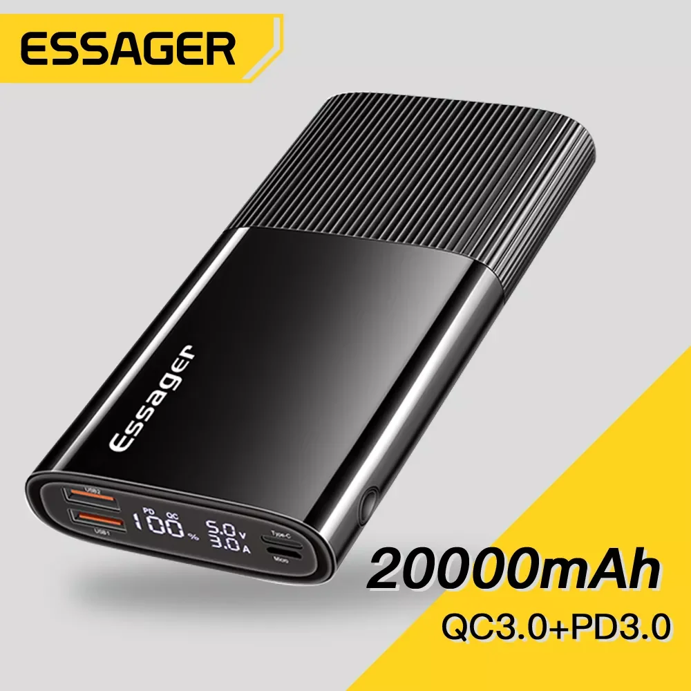 

2023New Essager 20000mAh Power Bank USB Type C PD QC3.0 Powerbank Portable External Battery Charger Pack For iPhone Xiaomi Samsu