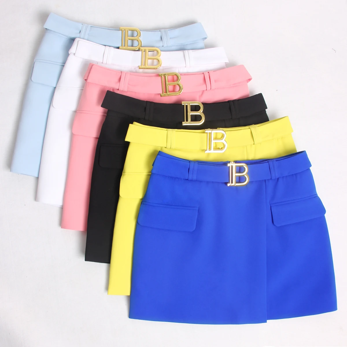 

Six Colors S-XXL High Quality New Solid Color Belt B-Type Cross Back Zipper Slim Commuter Temperament Mini Women'S Short Skirt