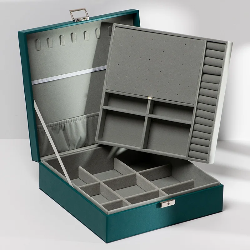 High Grade Elegant Pu Jewelry Box with Necklace Hook Earrings Ring Bracelet Storage Case 2 Layers Upscale Jewelry Casket