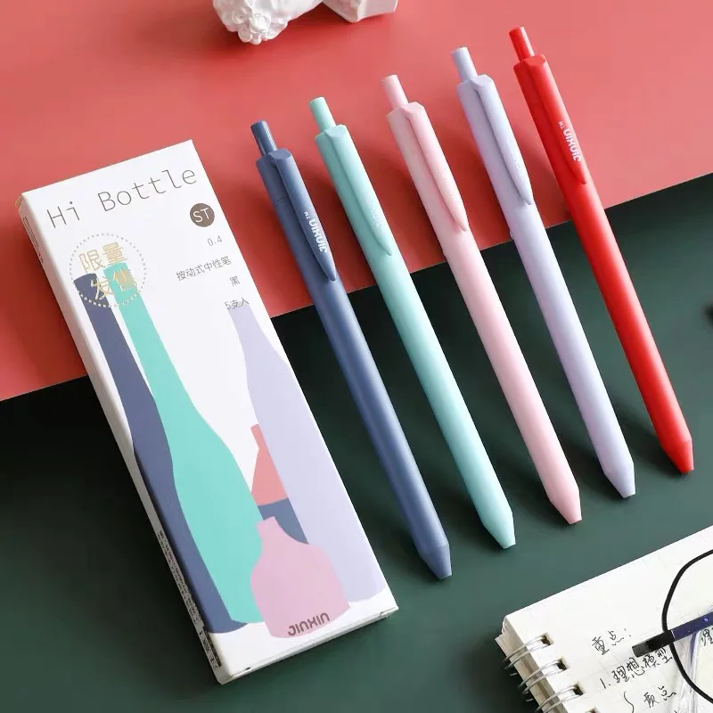

5Pcs/Set Morandi Style 0.4mm Water-based Gel Pen Black/Red/Blue Ink Pen Maker Pen School Office Supply Stationery For Student