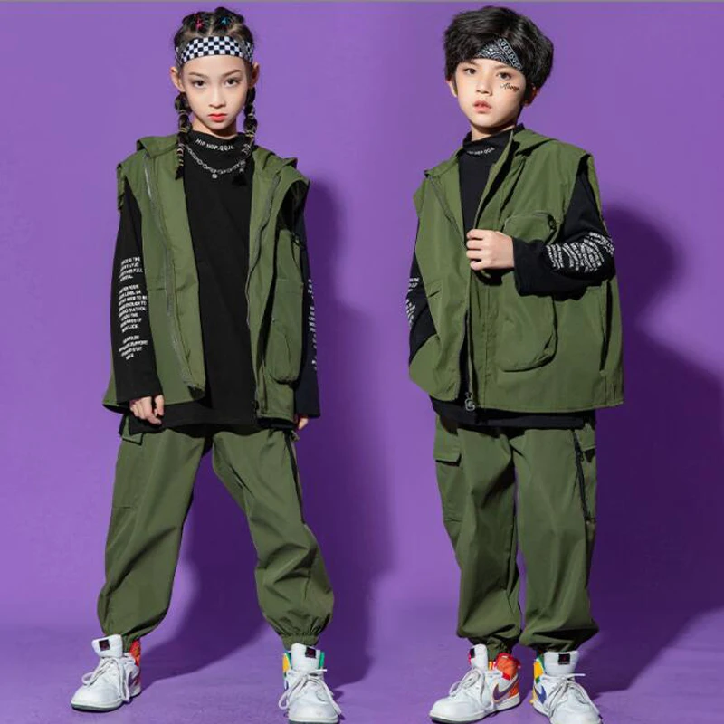 Детская одежда для бальных танцев в стиле хип-хоп куртка армейского зеленого