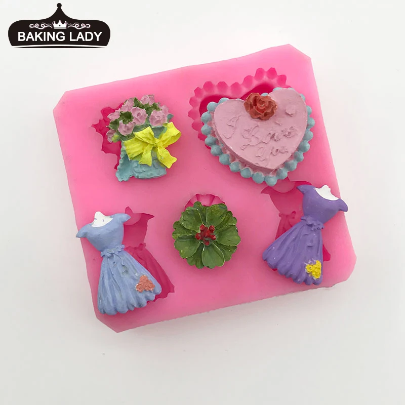 

Dress love bouquet cake silicone mold diy chocolate biscuit mold plaster mold handmade material mold
