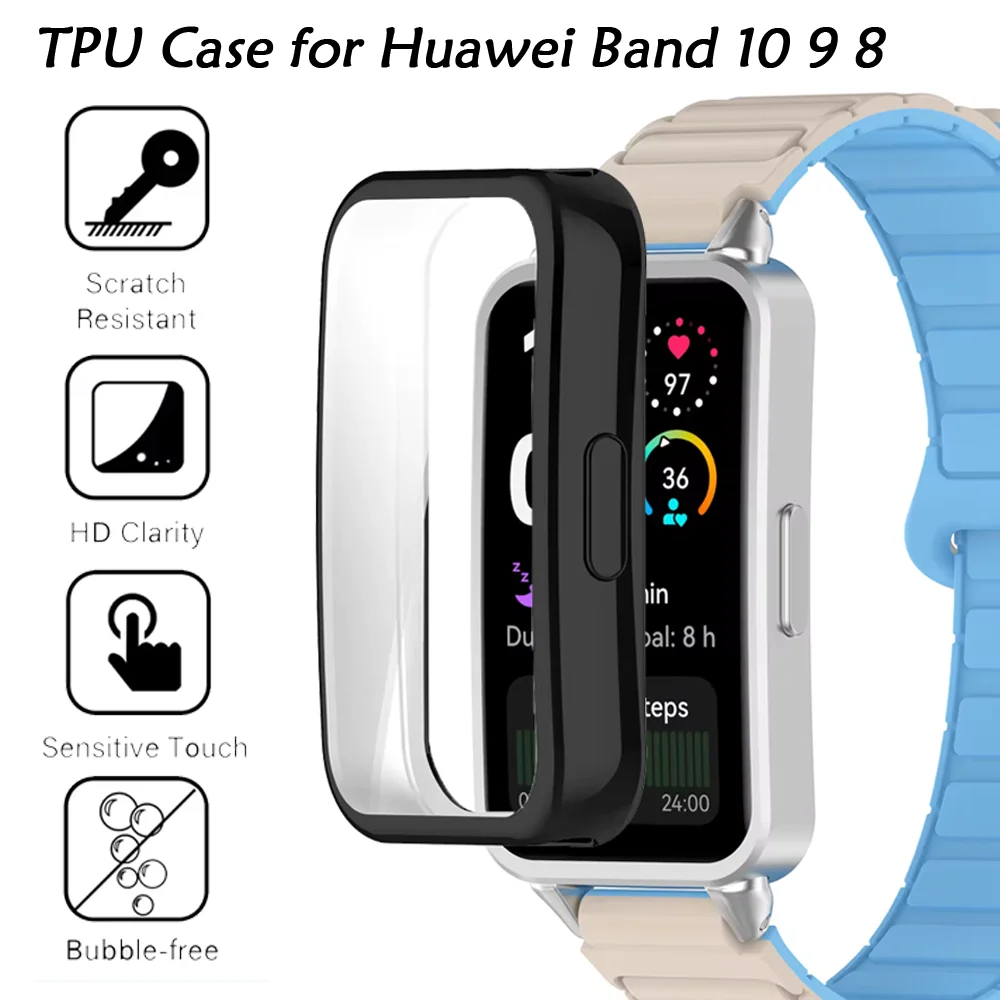 Фото Мягкий чехол из ТПУ для Huawei Band 10 9 8, водонепроницаемый, защитный от загрязнений, защитный чехол для Huawei Band 9 Full HD, аксессуары №1