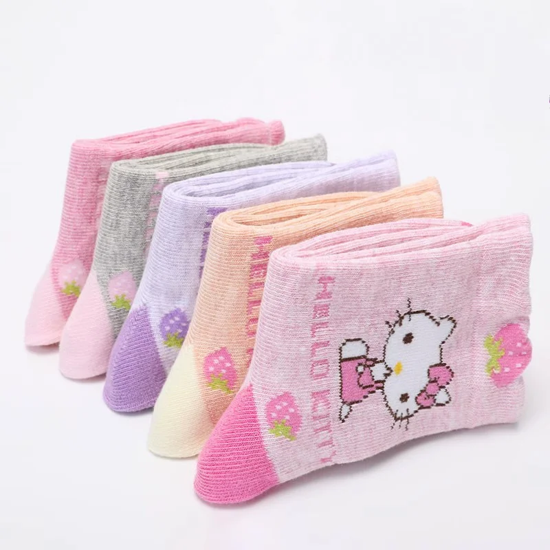 

5Pairs Kawaii Sanrio Kid Socks Lovely Hello Kitty Thickened Plush Mid Length Socks Are Versatile and Breathable Christmas Gift