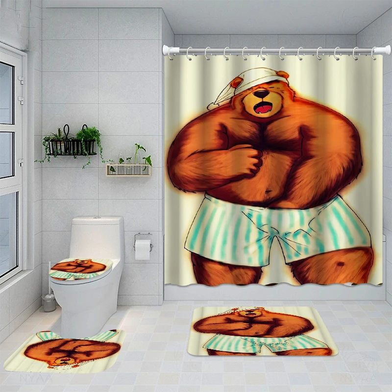 

Home Decor Bathing Waterproof Shower Curtain Set with 12 Hooks Toilet Covers Bath Mats Bathroom Non-slip Rug Carpet Polyester