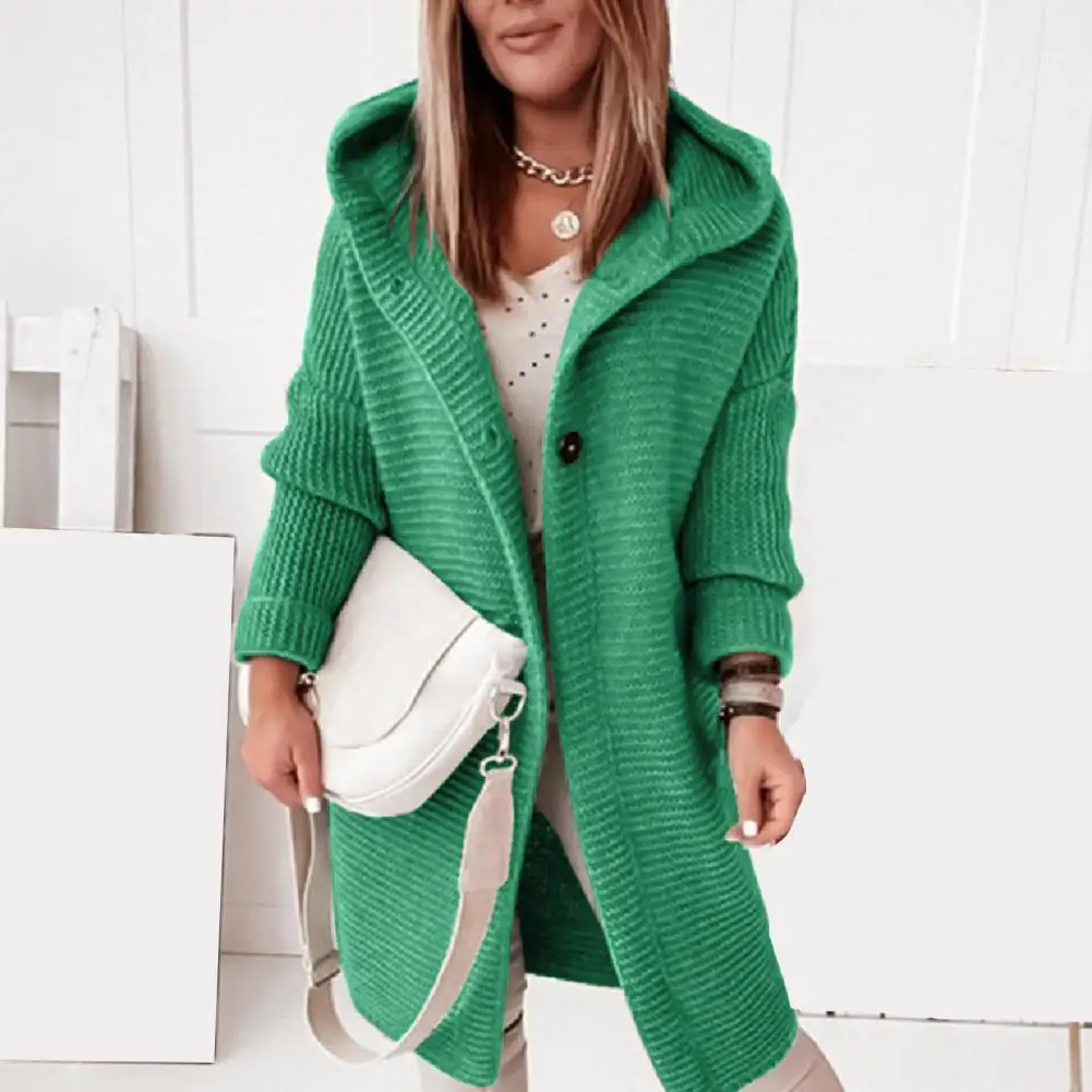 

Вязаное пальто средней длины, Стильное женское вязаное пальто с капюшоном, модный свитер средней длины, верхняя одежда для осени и зимы