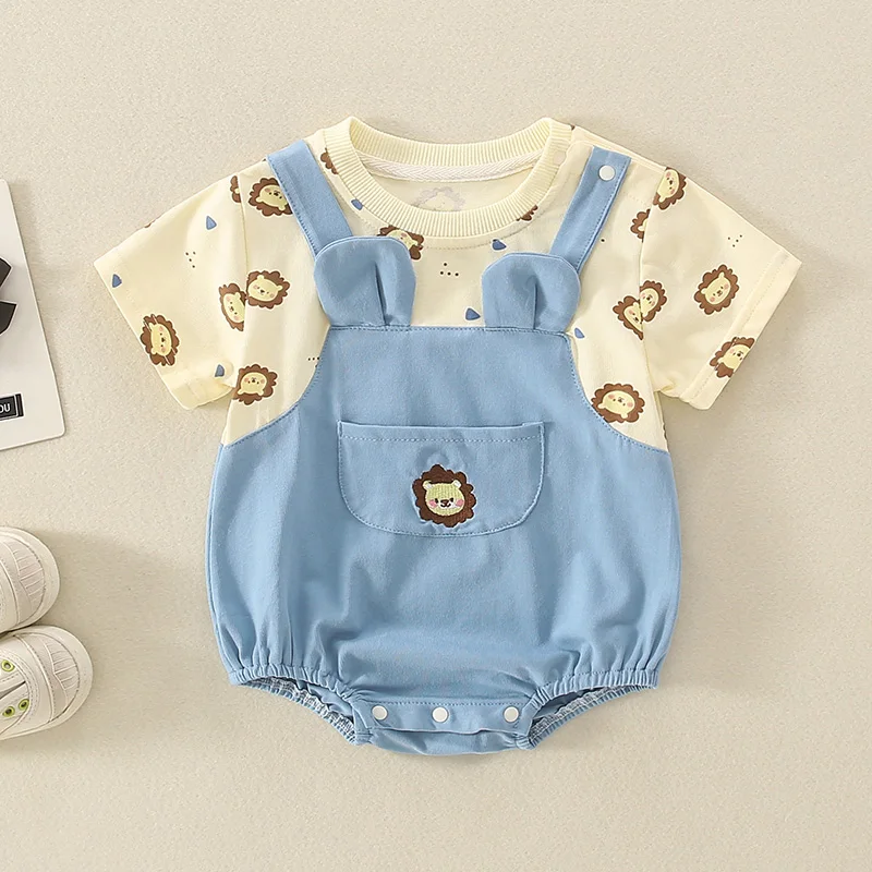 

Baby Summer Little Prince Little Lion Korean Version Bag Fart Clothes Pullover Ha Clothing Jumpsuit Three-piece Baby Onesie Clim