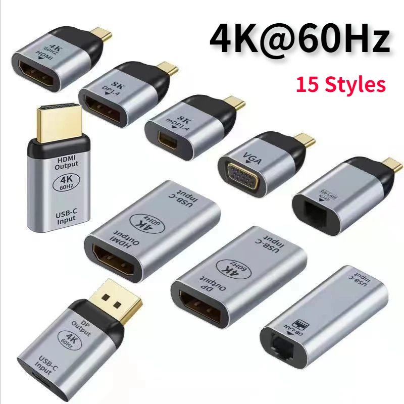 

Адаптер USB 3.1 Type C папа-HDMI/DP/VGA/Mini DP/RJ45 мама HD 4K/8K 60 Гц