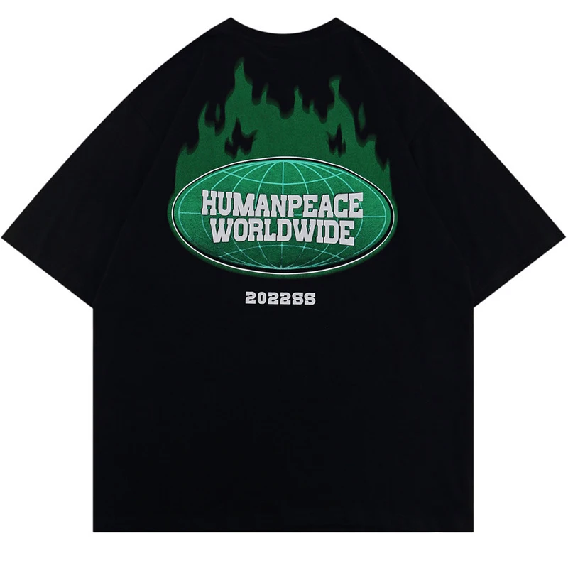 

Футболка мужская хлопковая в стиле хип-хоп, уличная одежда с зеленым буквенным принтом, винтажный Повседневный мешковатый черный топ в стил...