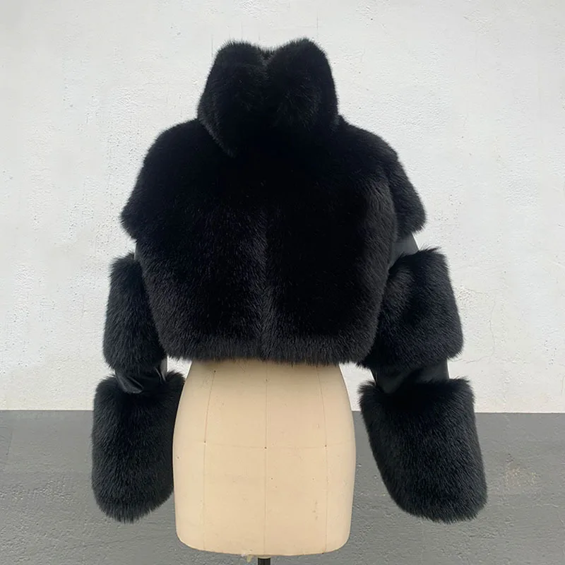 

2023 Winter New Women Short Fluffy Faux Fur Jacket Lapel Warm Ladies Fashion Luxury Imitation Faux Fox Fur Coat Outwear Female
