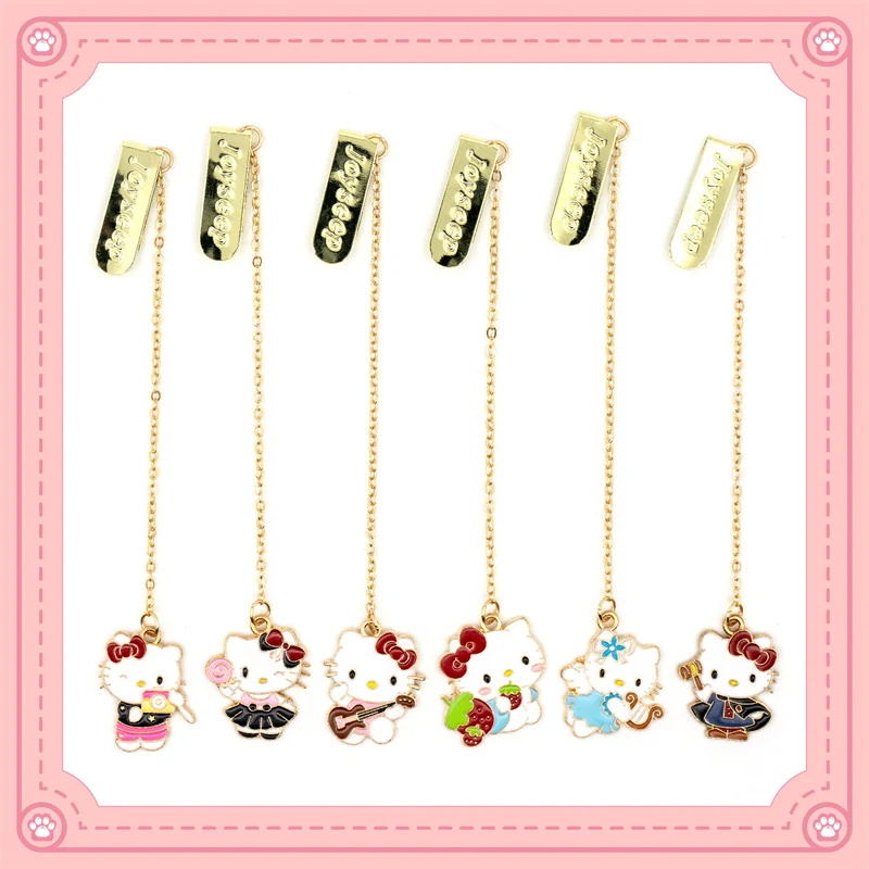 24 шт/лот Sanrio Kawaii Kitty закладки для книги Metal Pendant Binder Clips Paper Clip Bookmark канцелярские