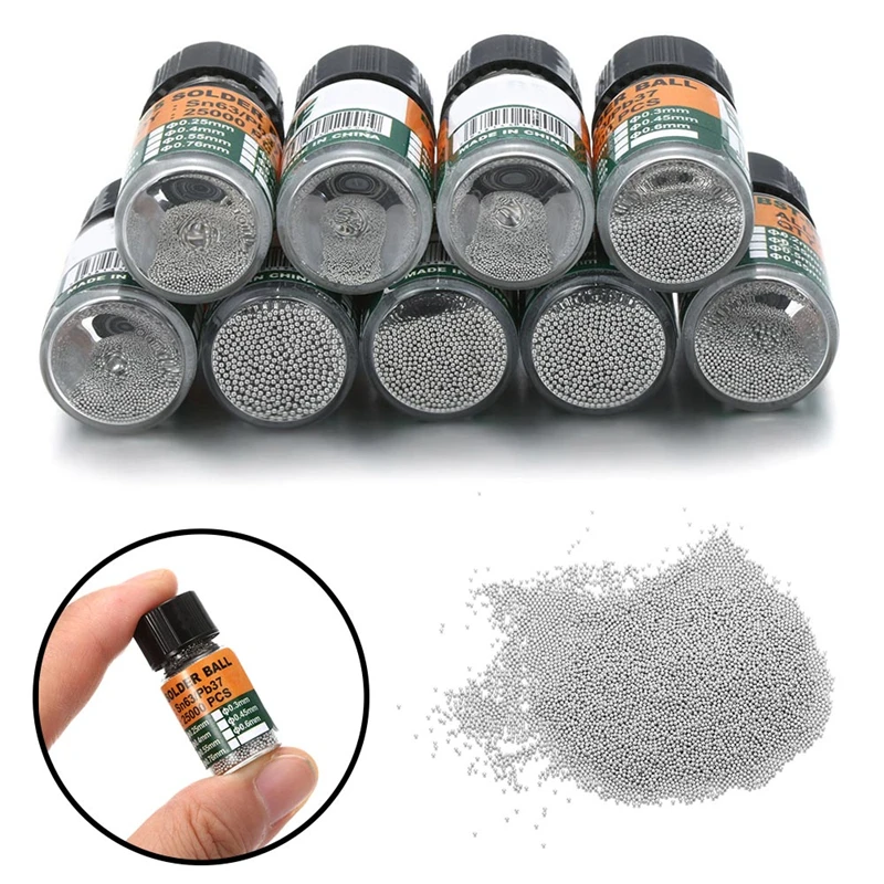 

25000Pcs/Bottle 0.2-0.65mm BGA Reballing Balls Leaded For IC Chip Soldering Accessories Solder Ball Tin Material Sn63 Pb37 Tools