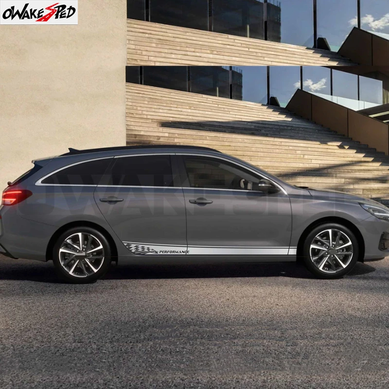 Фото 2 шт. для Hyundai i30 i30n: наклейка на боковую дверь автомобиля, светоотражающая, спортивная, с графическим рисунком клетчатого флага, аксессуар. №5