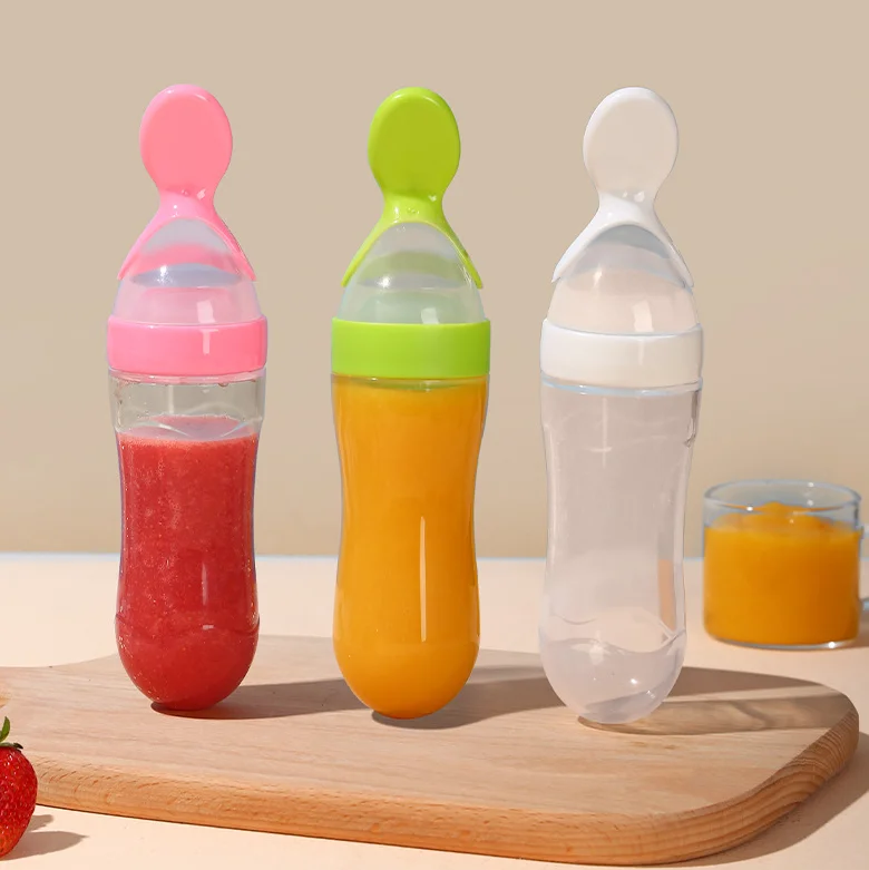 

Baby Feeding Bottle + Teether Baby Silicone Rice Paste Cereal Feeding Squeeze Bottle Spoon Feeder for Newborn Child Utensils