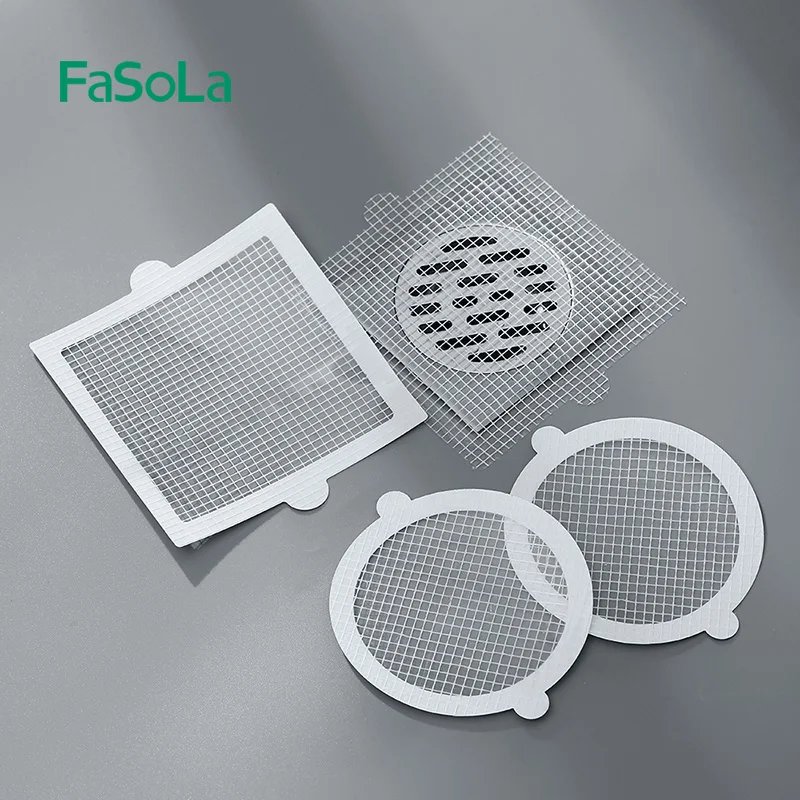 

FaSoLa 10PCS Bathroon Disposable Shower Drain Hair Catcher Mesh Stickers Kitchen Sink Drain Cover Stickers Round Square