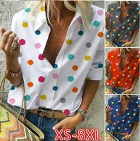 casual dot printed pullover shirt for women 2022 spring autumn new long sleeve lapel office lady loose tosp womens clothing