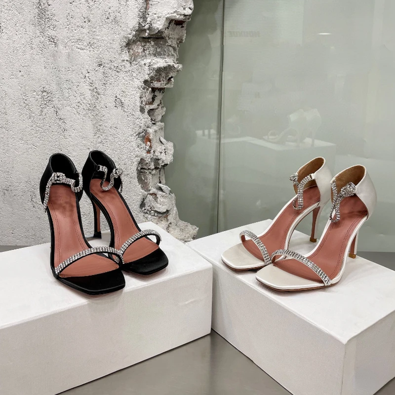 

Женские летние шелковые сандалии One Word with стразы на высоком каблуке, новинка 2022