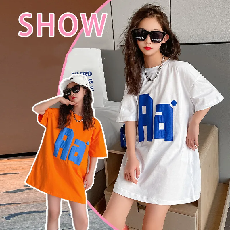 

Teens T Shirt Girls Children Tops Cotton Clothing Short Sleeves Summer Clothes Letter Printed T Shirt 3 Colors Korean Clothes