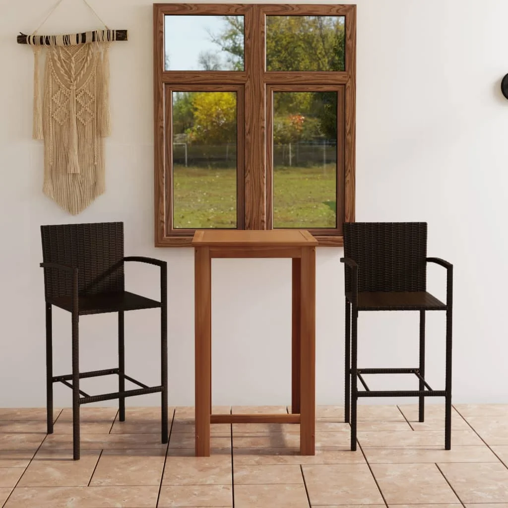 

3 Piece Garden Bar Set,Patio Table and Chair Set, Brown