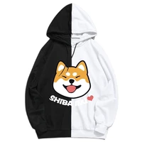 new hot anime shiba inu graphic patchwork hoodie women men casual cotton hooded pullover fashion streetwear sweatshirts