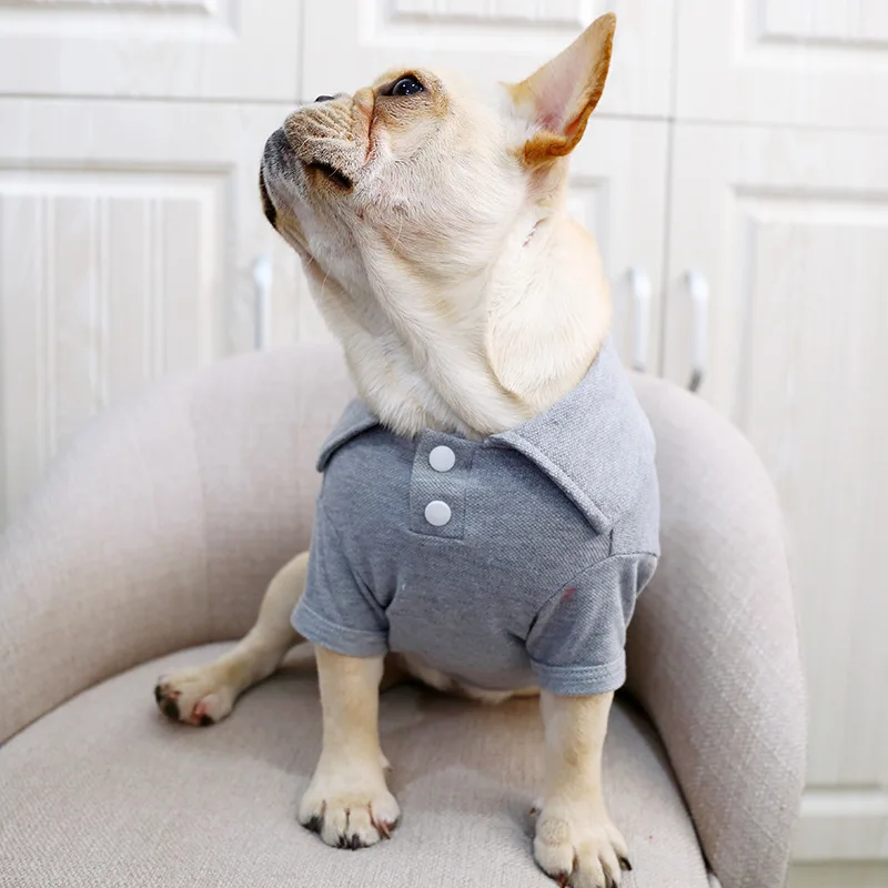 Pet Law Fighting Dog Clothes French Cow Clothes Handsome Tide Brand Grey Full Embroidered Small Law Fighting Shirt Pet Dog Corgi images - 6