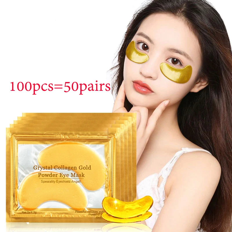 

100pcs=50pairs Crystal Collagen Gold Eye Mask Anti-Aging Anti Dark Circles Remove Puffiness Moisturizing Eye Patches Skin Care