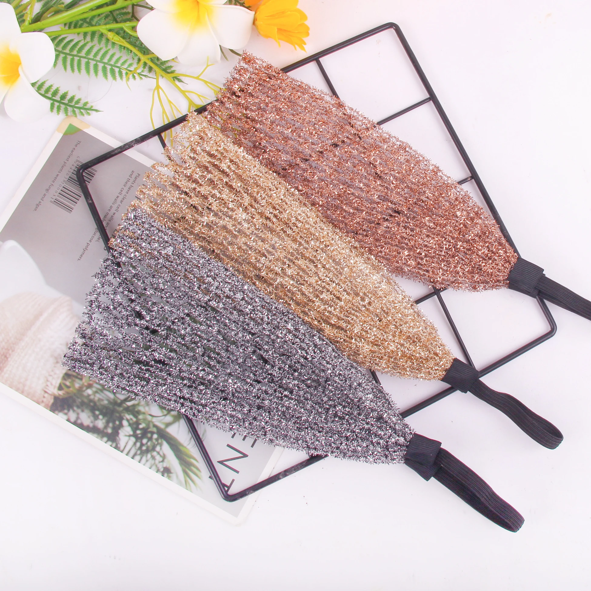 

Candygirl Lace Headbands Women Girls Stretch Headband Elegant Wide Headwrap Glitter Metal Hair Turban Hair Accessories Gifts