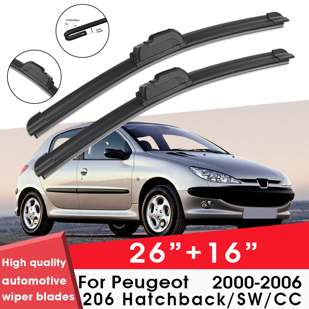 

Car Wiper Blade Blades For Peugeot 206 Hatchback/SW/CC 2000-2006 26"+16" Windshield Windscreen Clean Rubber Silicon Cars Wipers
