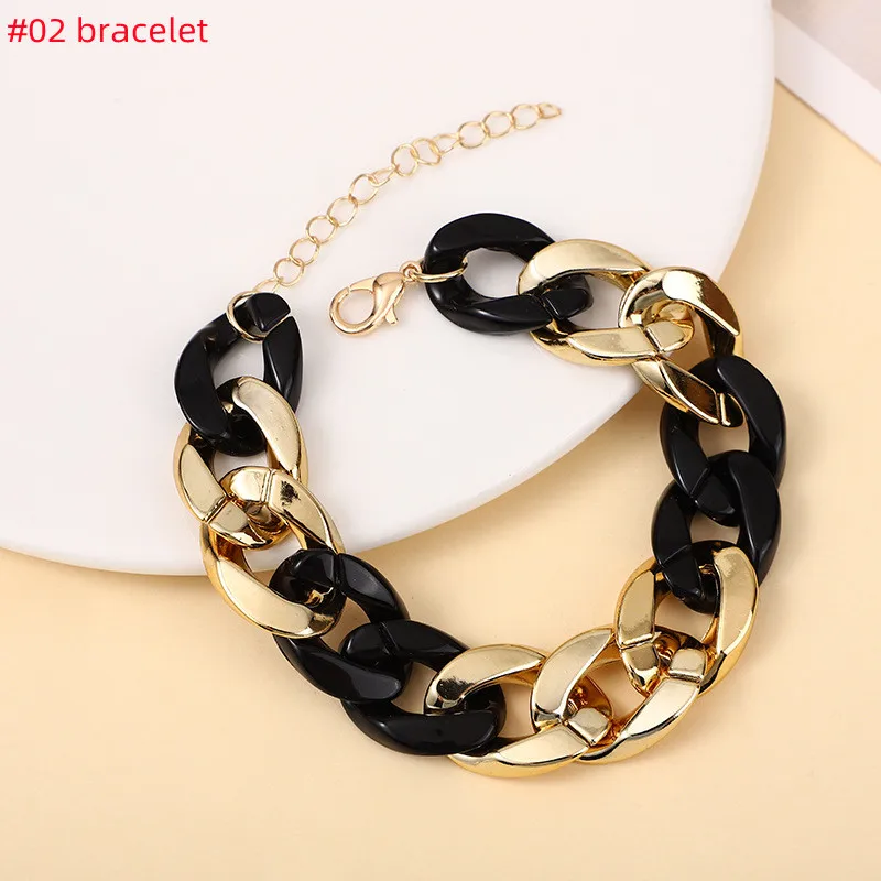 

Vintage Acrylic Chain Bracelet For Women Splicing Charm Chunky Thick Green Resin Chains Bracelets Bangles Wristband Jewelry