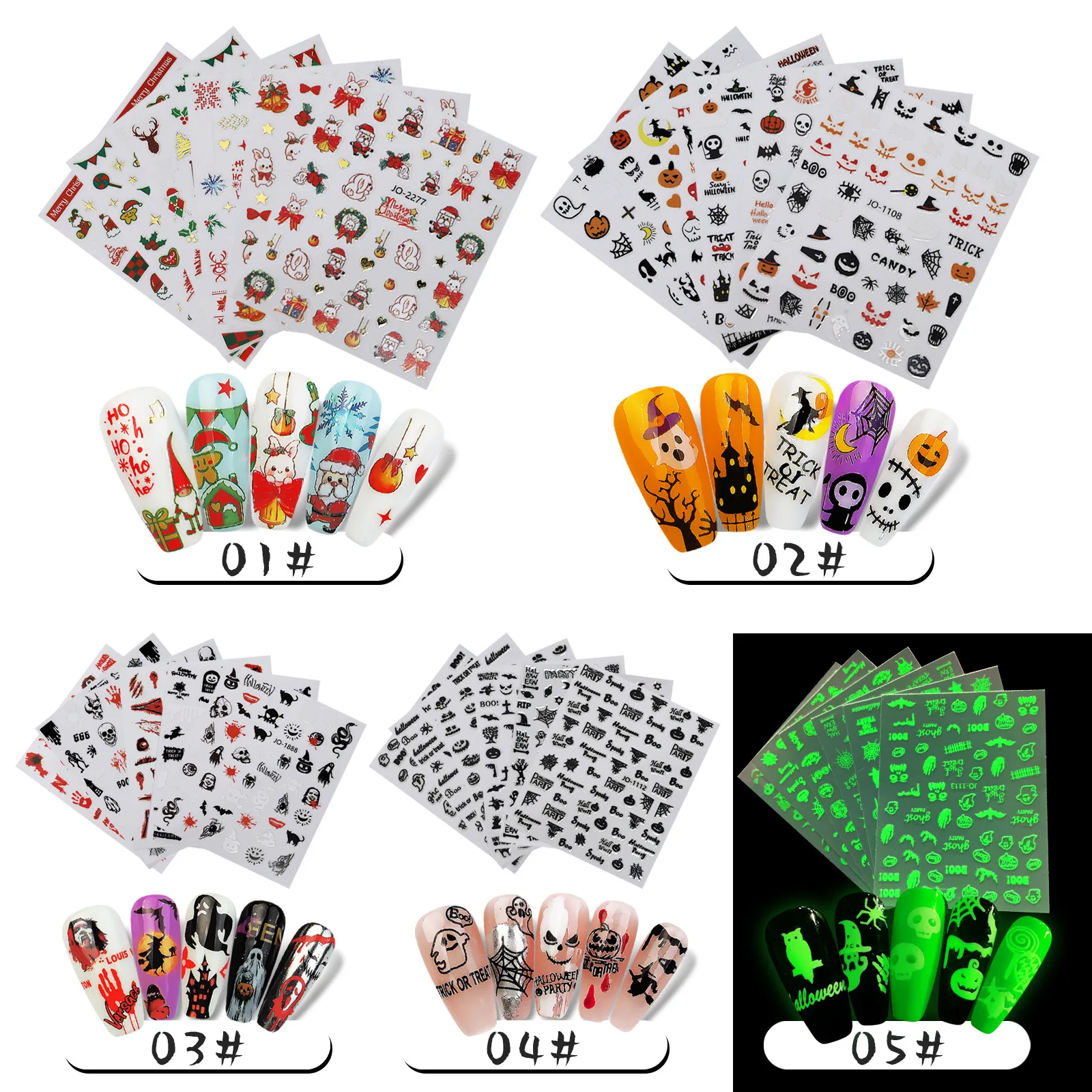 

1 Sheet Halloween Series Nail Stickers Clown Pumpkin Lantern Skeleton Spider Vampire Nail Decals Decorations Accessories