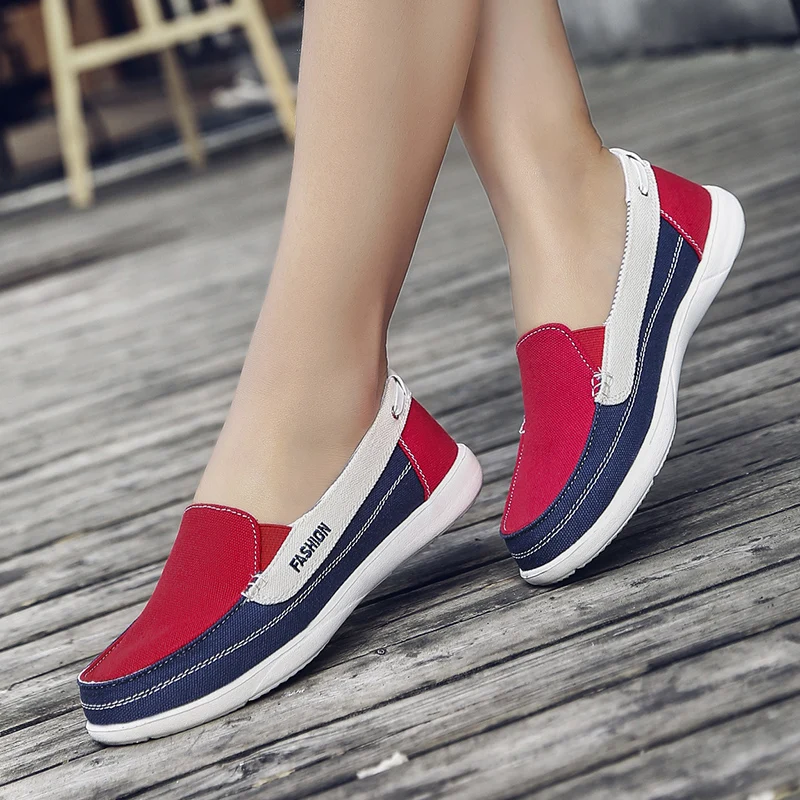 Women's Lightweight Canvas Shoes Low Breathable Solid Color Flat Casual Loafers Outdoor Walking Shoes