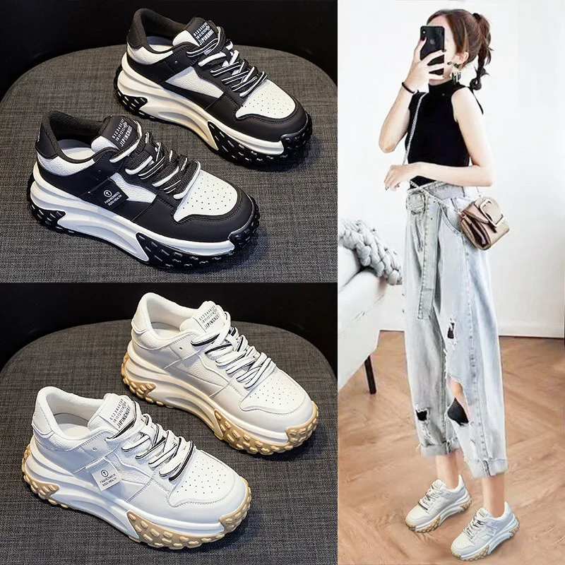 

Туфли женские кожаные на толстой подошве, Осень-зима