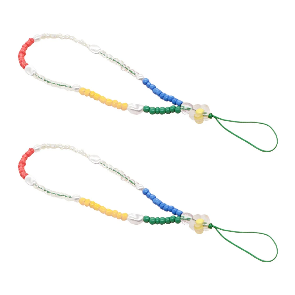 

2Pcs Mobile Phone Chain Beaded Phone Lanyard Colorful Beaded Phone Charms Beaded Phone Wrist Straps for Camera Decoration