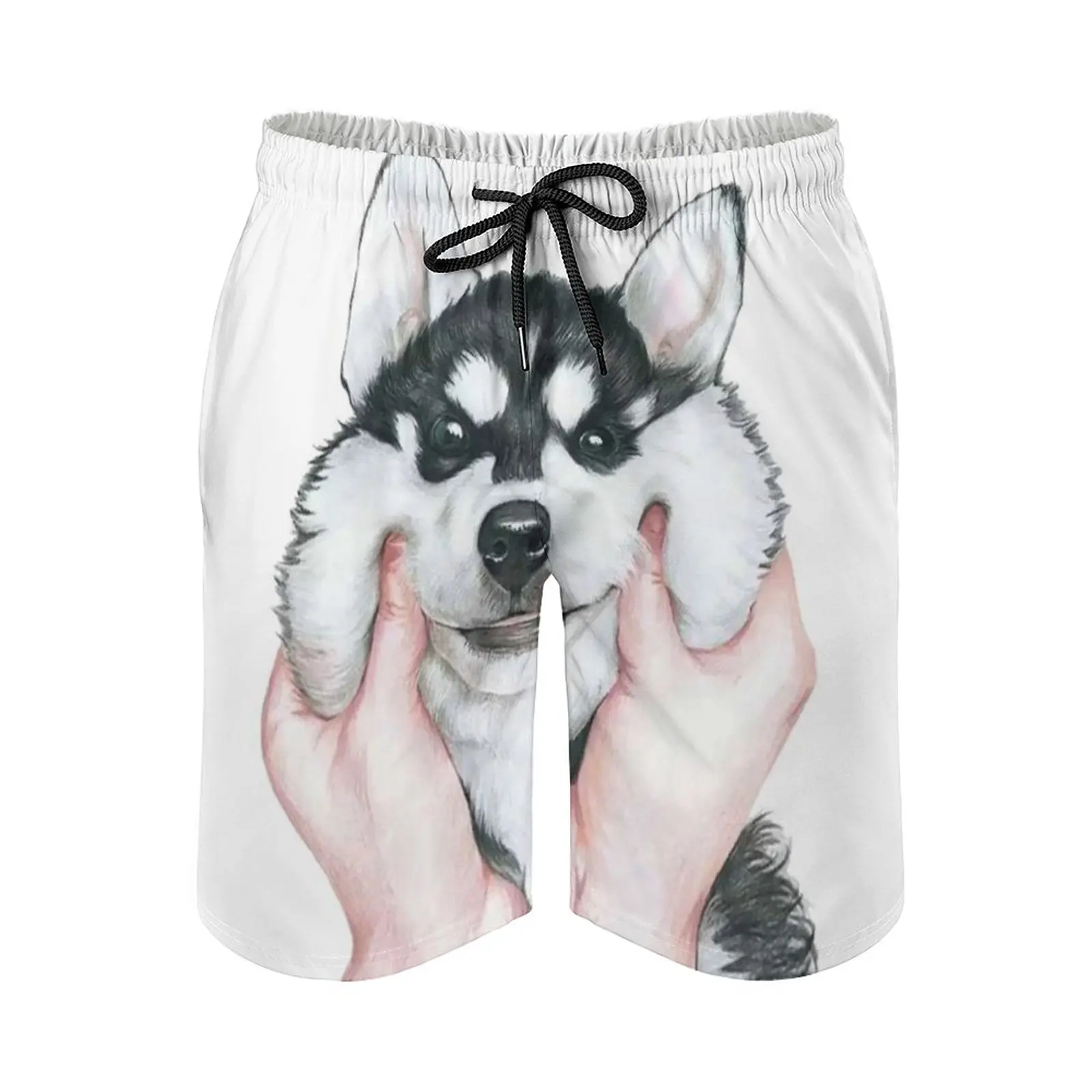 

Husky Men'S Swim Trunks Quick Dry Volley Beach Shorts With Pockets For Men'S Dog Husky Race Beautiful Cute Cat Black White