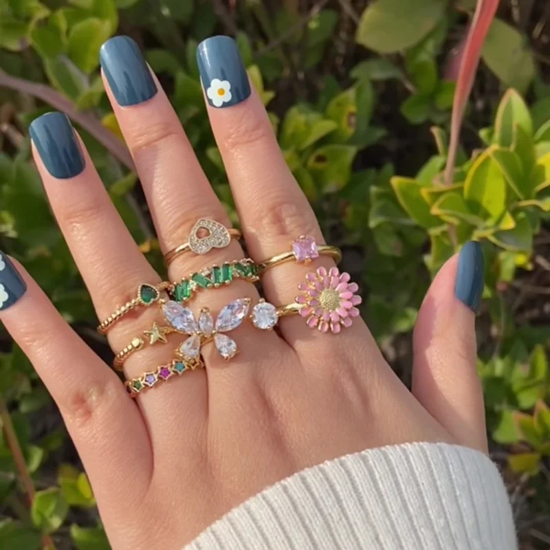 

Bohemian Style Butterfly Ring Daisy Star Love Rings for Women Fashion Jewelry with Zircon Finger Cute Jewelry Wedding Party Gift