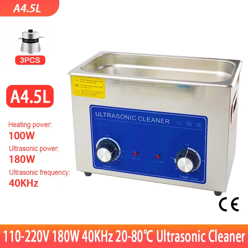 

Digital Ultrasonic Cleaner 4.5L 180W Ultrason Cleaner Bath with Heater Timer and Basket for Cleaning Jewelry Brass Sonic Cleaner