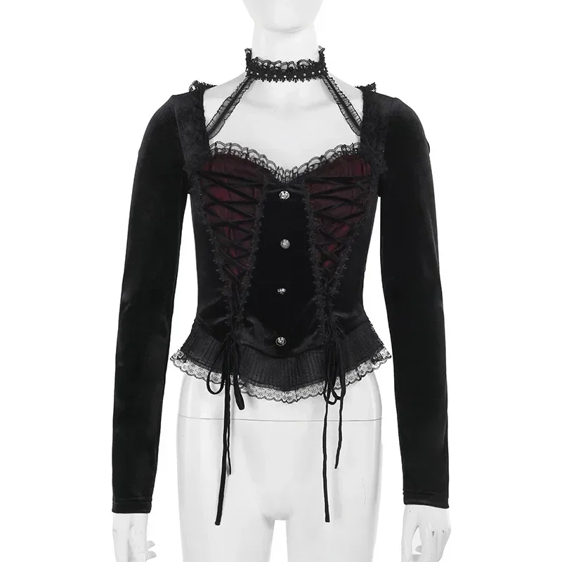 Новинка 2025 года винтажные темно-осенние бархатные мягкие укороченные топы с