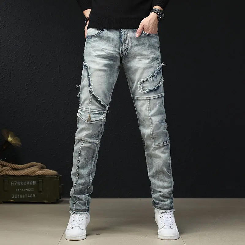 

2022 Hole Jeans Pants Men's Jeans Skinny Slim Ripped Distressed Pleated Hole Denim Pants Plus Size Jeans Trousers For Men Y11