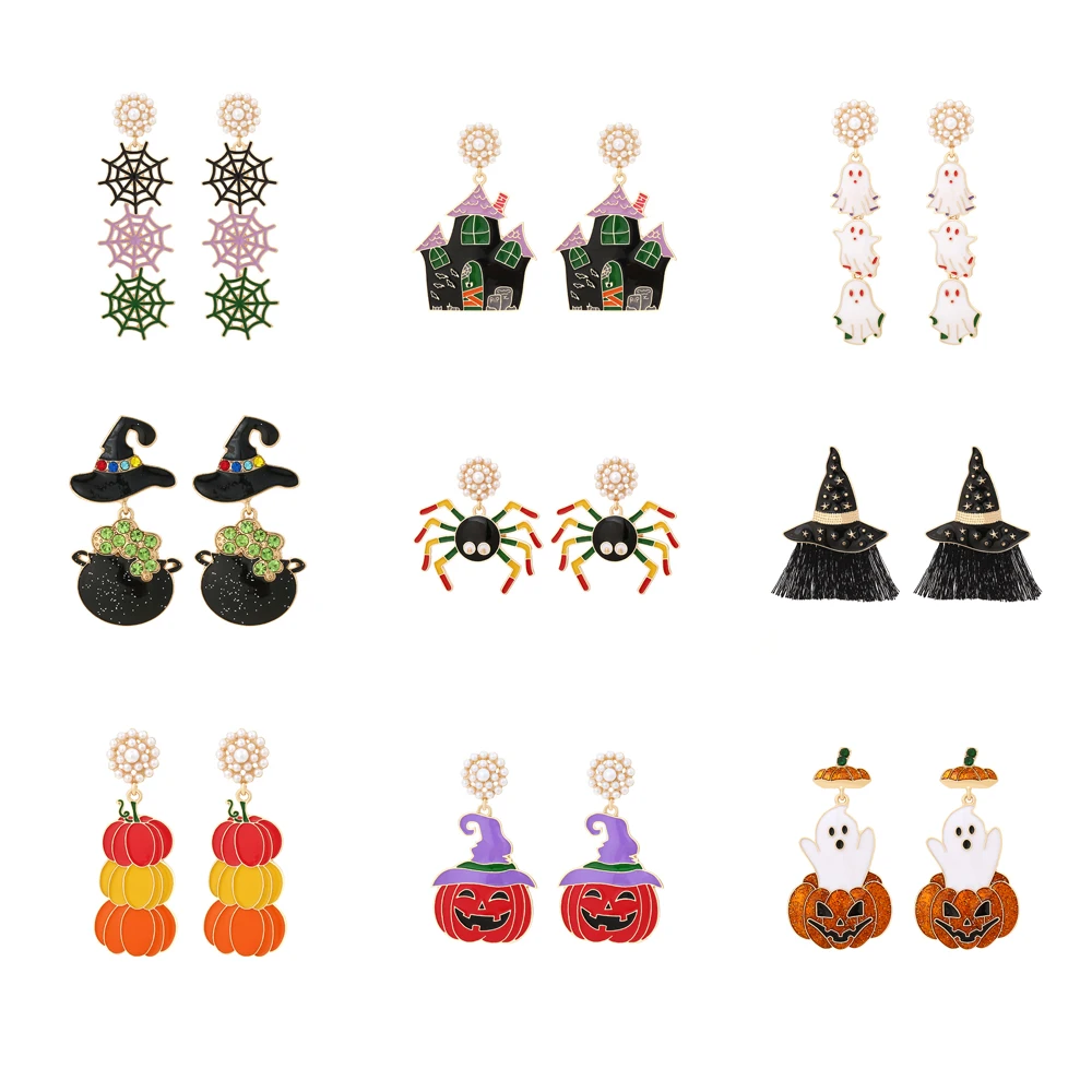 1 пара Новинка Хэллоуин Сплав милый мультфильм череп призрак тыква