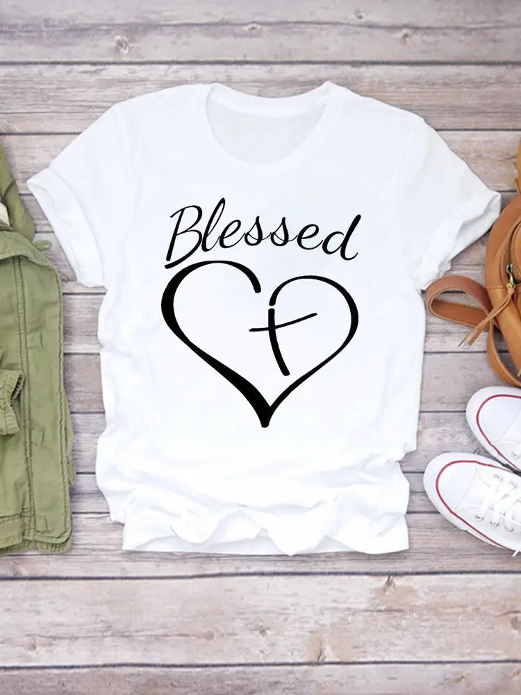 

Graphic T Top Love Heart Cute Faith Fashion Print T-shirts Women Cartoon Shirt Stylish Short Sleeve Female Tee T-Shirt