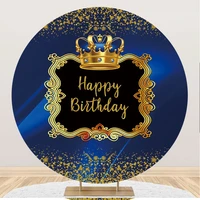 laeacco royal blue crown birthday round backdrop gold glitter sequin baby shower kids portrait customized photography background