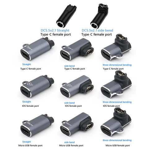 Портативный зарядный преобразователь поддерживает передачу данных Type-C/8-контактный/Micro USB-адаптер для зарядки для Garmin Fenix 7X/6/6S/6X
