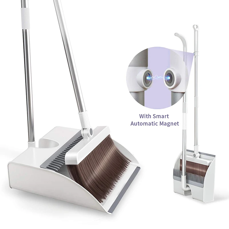

Magnetic Broom and Dustpan Set Upright Standing Dustpan Combo Easy to Assemble Long Handle Household Floor Cleaning Products