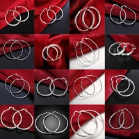 fashion 925 stamp silver color circle round hoop earrings for women big earrings vintage wedding party jewelry trend jewelry