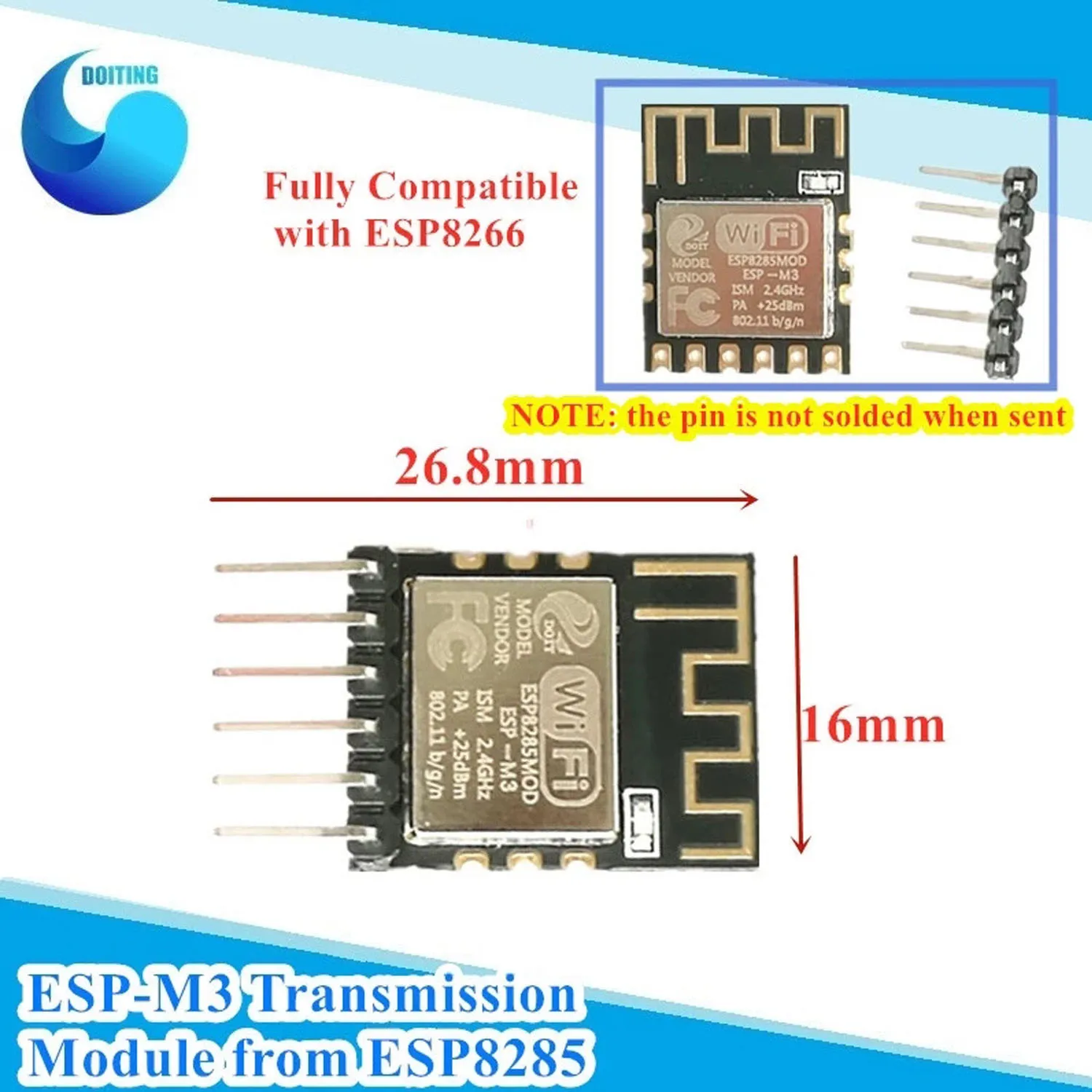 

DOIT ESP-M3 1M Flash from ESP8285 Serial Wireless WiFi Transmission Module Fully Compatible with ESP8266