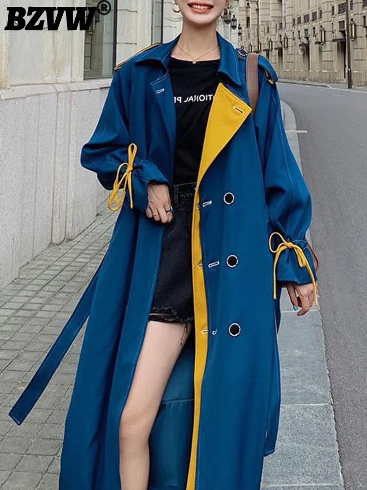 

Новинка сезона осень 2023 года, дизайнерская ветровка BZVW контрастных цветов средней длины, Женский винтажный тренчкот на шнуровке, Женская куртка 25x4977