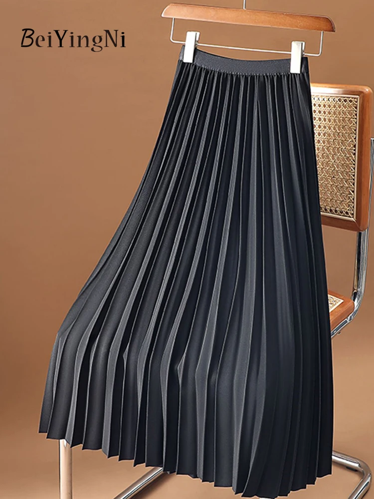 

Beiyingni Black Skirt Women Luxury Korean Fashion Pleated Midi Skirts Ladies Slim Chic Casual Vintage High Waisted Faldas Jupes