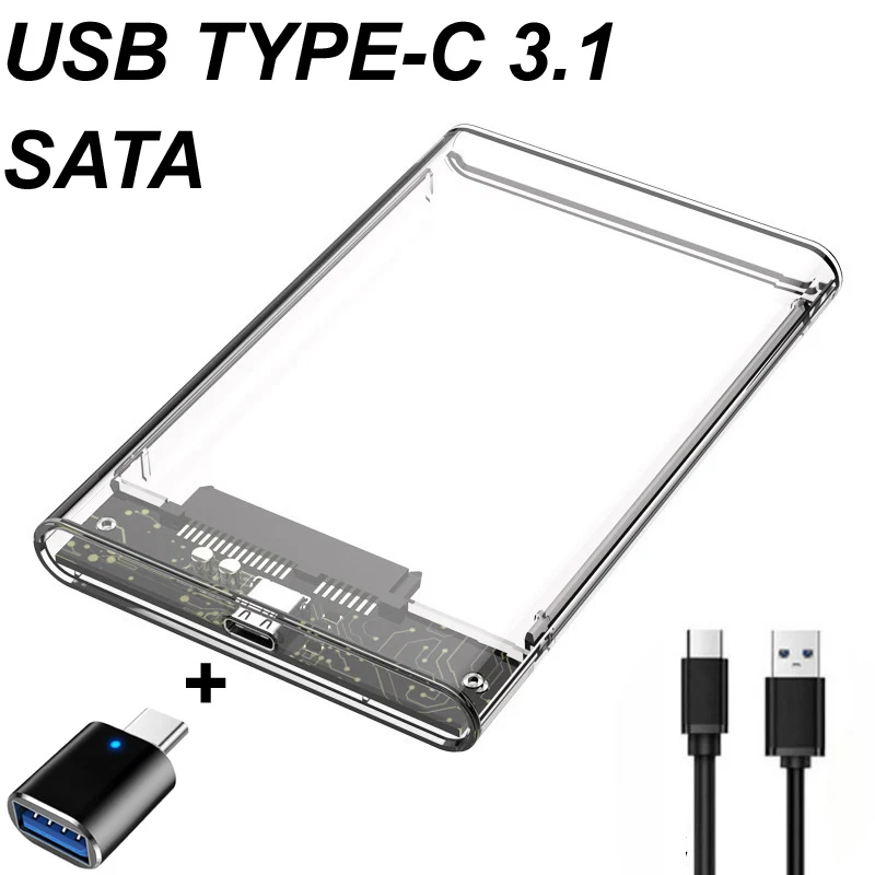 

USB TYPE-C 2.0/3.0/3.1 Transparent Tool Free 2.5 Inch Gen2 10/5Gbps SATA III External Hard Drive HDD Enclosure SSD Case Box UASP