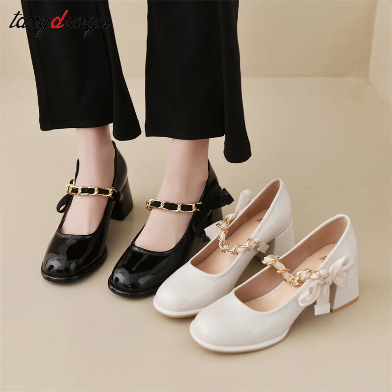 

Women High Heels Shoes Pumps 2022 Spring New French Retro Chunky Heel Loafers Platform Mary Jane Women's Shoes Chaussure Femme