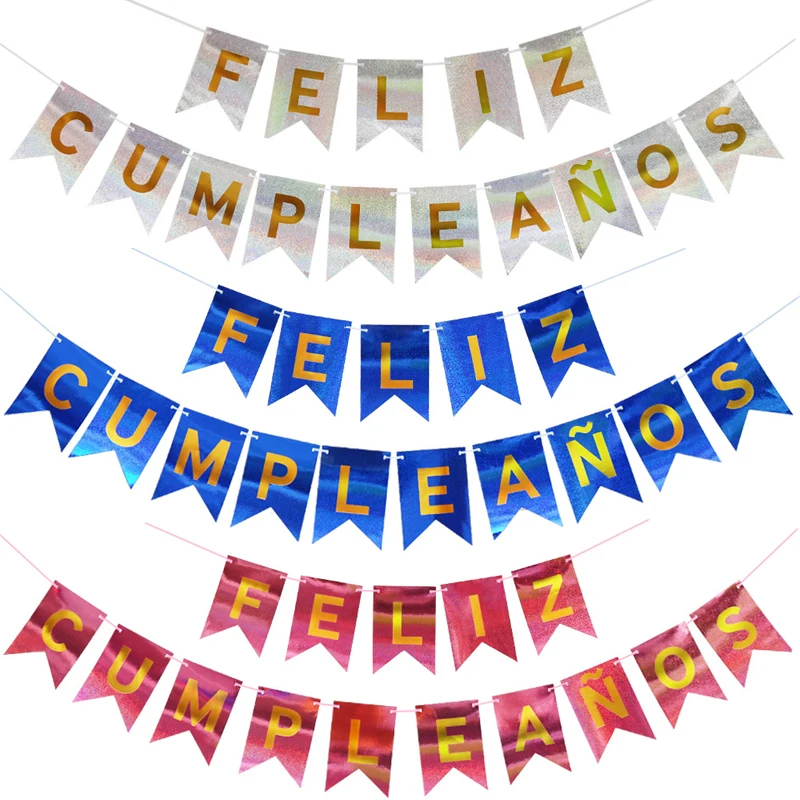

1set Laser Spanish Feliz Cumpleaños Banners Happy Birthday Letter Paper Bunting Garland Birthday Party Hanging Decorations Adult